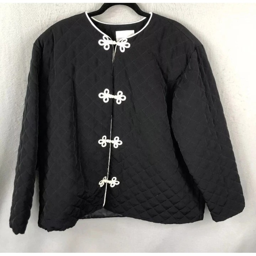 Susan Graver Womens L Jacket Style Black Quilted Asian Japanese Career White Trm